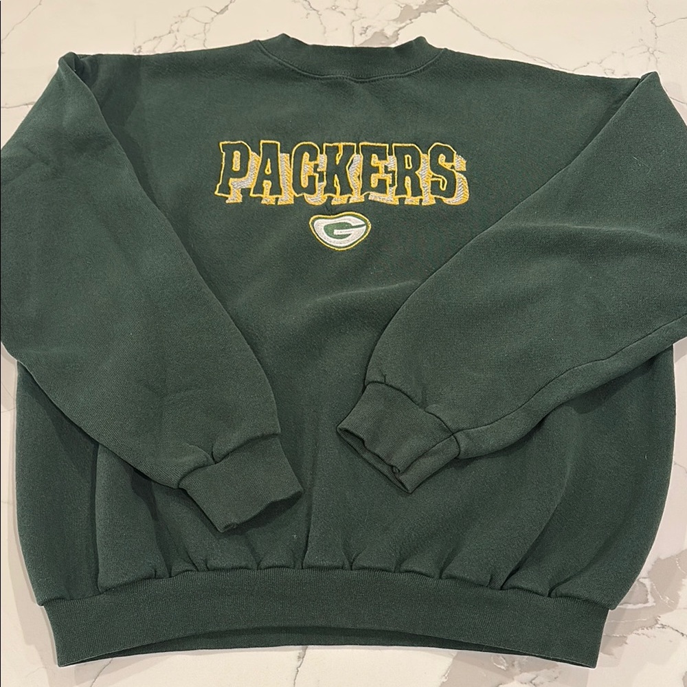Vintage Green Crewneck Sweatshort with Packers Embroidery